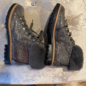 INC International Concepts Sparkly Black Fur Boots